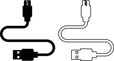 USB kablo port simgesi seti. USB tip C-A şimşek ve mikro usb cep telefonu şarj vektör koleksiyonu izole edildi. Fiş adaptör sembolü. Elektronik cihaz bağlantısı. Akıllı telefon şarj levhası