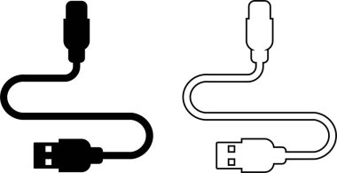 USB kablo port simgesi seti. USB tip C-A şimşek ve mikro usb cep telefonu şarj vektör koleksiyonu izole edildi. Fiş adaptör sembolü. Elektronik cihaz bağlantısı. Akıllı telefon şarj levhası