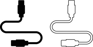 USB kablo port simgesi seti. USB tip C-A şimşek ve mikro usb cep telefonu şarj vektör koleksiyonu izole edildi. Fiş adaptör sembolü. Elektronik cihaz bağlantısı. Akıllı telefon şarj levhası