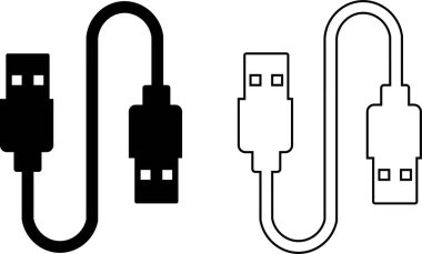 USB kablo port simgesi seti. USB tip C-A şimşek ve mikro usb cep telefonu şarj vektör koleksiyonu izole edildi. Fiş adaptör sembolü. Elektronik cihaz bağlantısı. Akıllı telefon şarj levhası