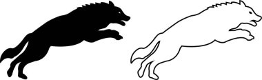 Black wolf silhouette cutout icon set. Flat and line vector wolf animal collection isolated on transparent background. Front and side view print tribal tattoo howling design Pagan familiar spirit art clipart