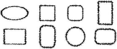 El çizimi fırça çerçeve simgesi seti. Klasik karalama resim çerçevesi. Şeffaf arka planda izole edilmiş boş siyah kadro çizimleri elle çizilmiş düz çizgi vektör koleksiyonu. dekoratif ögeler.