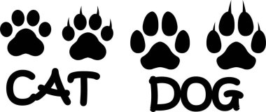 Köpek ya da kedi pençesi izi tasarımı düz ve çizgi simgesi seti. Siyah vektör koleksiyonu şeffaf arkaplanda izole edildi. Hayvanat bahçesi, veteriner logosu uygulamaları ve web siteleri için ayak izi sembolü.