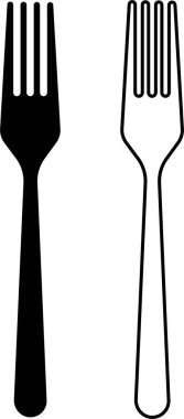 Çatal bıçak seti. Plastik Çatal, Siyah çizgi ve şeffaf arkaplanda izole edilmiş düz vektör koleksiyonu. Gıda ve uygulama için yemek çanak çömleği sembolü