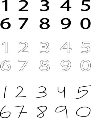 Basit sayı simgesi seti. Siyah düz ve çizgi vektör koleksiyonu şeffaf arkaplanda izole edildi. Bullet Noktaları, bilgi işaretleyicileri, Numarası, Bayraklar, 0, 1 ile 9 arası, Düz, tasarım, web veya mobil uygulama için