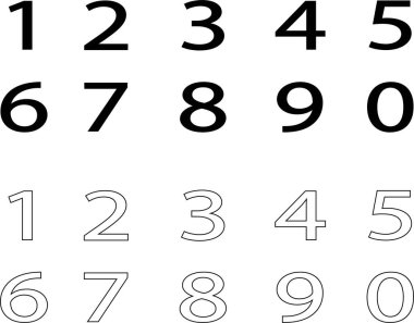 Basit sayı simgesi seti. Siyah düz ve çizgi vektör koleksiyonu şeffaf arkaplanda izole edildi. Bullet Noktaları, bilgi işaretleyicileri, Numarası, Bayraklar, 0, 1 ile 9 arası, Düz, tasarım, web veya mobil uygulama için