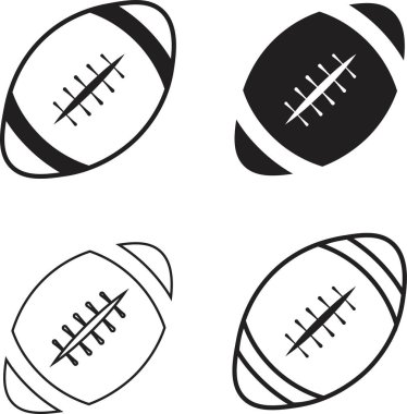 Rugby spor topu ikonu. çizgi ve düz kabartma versiyonu, ana hat ve vektör işareti. Amerikan futbolu çizgisel piktogramı. Şeffaf arkaplanda sembol ve logo koleksiyonu izole edildi.