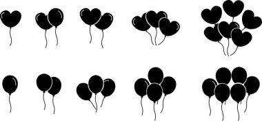 Şeffaf arkaplanda balon simgesi izole edildi. Yıl dönümü partisi tasarımı için siyah renkli balonlar içinde vektör dairesi şablonu Kutlama sembolü koleksiyonu.