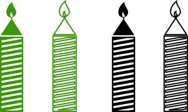 Mum ışığı yanan balmumu düz ve çizgi çizgisi simgesi seti. Şeffaf arkaplanda izole edilmiş doğum günü dekoratif mum koleksiyonu. Kutlama için, mum ışığı tasarım şablonu basit ve temiz.