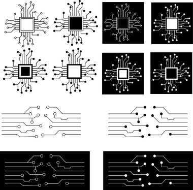 Soyut Teknoloji Arkaplan Devre Kalıpları simgeleri izole edilmiş şeffaf. Ai çip elektroniği ve bağlantılı noktalar. Veri teknolojisi bg siyah düz çizgi ana kart vektör iletişim konsepti