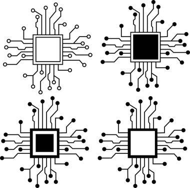 Soyut Teknoloji Arkaplan Devre Kalıpları simgeleri izole edilmiş şeffaf. Ai çip elektroniği ve bağlantılı noktalar. Veri teknolojisi bg siyah düz çizgi ana kart vektör iletişim konsepti