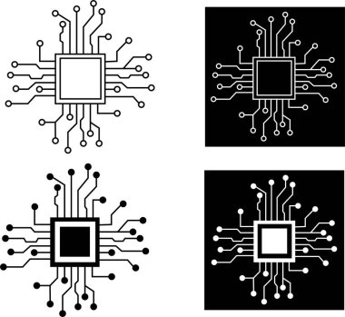 Soyut Teknoloji Arkaplan Devre Kalıpları simgeleri izole edilmiş şeffaf. Ai çip elektroniği ve bağlantılı noktalar. Veri teknolojisi bg siyah düz çizgi ana kart vektör iletişim konsepti