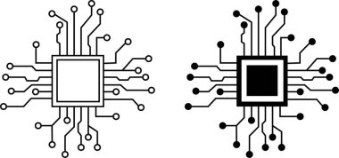 Soyut Teknoloji Arkaplan Devre Kalıpları simgeleri izole edilmiş şeffaf. Ai çip elektroniği ve bağlantılı noktalar. Veri teknolojisi bg siyah düz çizgi ana kart vektör iletişim konsepti
