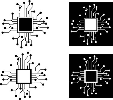 Soyut Teknoloji Arkaplan Devre Kalıpları simgeleri izole edilmiş şeffaf. Ai çip elektroniği ve bağlantılı noktalar. Veri teknolojisi bg siyah düz çizgi ana kart vektör iletişim konsepti