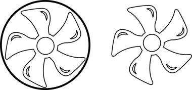 Elektrik fan simgeleri ayarlandı. Havalandırma ısıtma ve soğutma siyah fan çift renkli hat ve şeffaf arka planda izole düz vektör koleksiyonu. Rüzgar sembolü, soğuk sıcaklık tasarım kavramları.