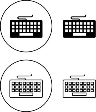 Gerçekçi bir tek renkli klavye seti. Siluet siyah bilgisayar klavyesi, klavye anahtarları, İngilizce düzen teknolojisi aracı düz ve satır vektör koleksiyonu şeffaf arkaplanda izole.
