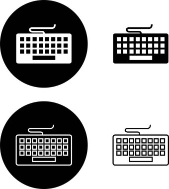 Gerçekçi bir tek renkli klavye seti. Siluet siyah bilgisayar klavyesi, klavye anahtarları, İngilizce düzen teknolojisi aracı düz ve satır vektör koleksiyonu şeffaf arkaplanda izole.