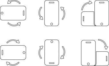Telefon döndürme simgeleri ayarlandı. Aygıt yönlendirme okları. Akıllı telefon hareket sembolleri. Şeffaf arkaplanda vektör grafiği izole edildi. uygulamalar ve web sitesi için çizgi siyahı sembol işareti,