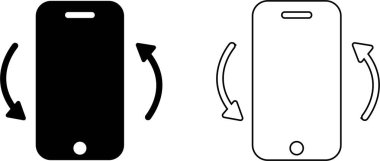 Telefon döndürme simgeleri ayarlandı. Aygıt yönlendirme okları. Akıllı telefon hareket sembolleri. Şeffaf arkaplanda vektör grafiği izole edildi. Uygulamalar ve web siteleri için düz ve çizgi siyah stil işareti,