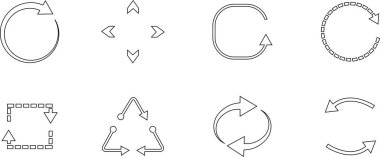 Geri Dönüşüm Doldurma simgeleri kümesi. Geri dönüştürülmüş kavramı tekrar tekrar kullanan bir ok. Yuvarlak açılar. Ekoloji, Biyolojik dönüş okları sembolleri Şeffaf arkaplanda izole edilmiş vektör koleksiyonunu işaretler