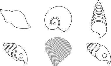 Deniz kabukları plaj ikonu, yumuşakça kabuklarını, kişiselleştirilebilir ince çizgi şeklindeki sembolleri yerleştirdi. Saydam arka planda izole edilmiş çeşitli deniz kabuğu kara koleksiyonu. Davetiyeler için mükemmel tebrik kartları.