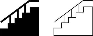 Merdivenler gerçekçi ikon seti. Mimari merdiven yukarı doğru siyah düz basamaklar ve şeffaf arkaplanda izole edilmiş çizgi vektör koleksiyonu. Modern şablon iç merdiven mimarisi yönü.