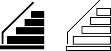 Merdivenler gerçekçi ikon seti. Mimari merdiven yukarı doğru siyah düz basamaklar ve şeffaf arkaplanda izole edilmiş çizgi vektör koleksiyonu. Modern şablon iç merdiven mimarisi yönü.
