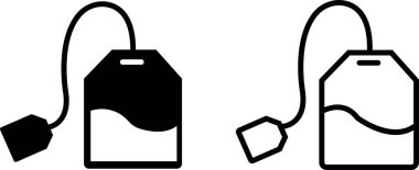 Çay poşeti ikonu seti. Çay poşeti siyah çizgi ve şeffaf arkaplanda izole edilmiş düz vektör koleksiyonu. Uygulamalar ve web siteleri için çay poşeti işareti ve sembol. Çizgi film bitkisel sağlıklı içecek yaşam tarzı içeceği konsepti