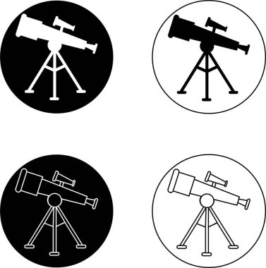 Teleskop simgesi ayarlandı. İnce, düz siyah teleskop ve çizgi vektör koleksiyonu eğitim ve bilimden izole edilmiş şeffaf arka plan. Düzenlenebilir sembol ağ ve mobil kullanılabilir