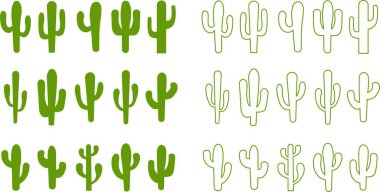 Kaktüs ikonu seti. Kaktüs siluet vektör koleksiyonu şeffaf arkaplanda izole edildi. Ev bitkisi düz ve hat elementi. Meksika çöl bitkisi resmi. Vahşi kaktüs doğrusal bahçe sembolü.