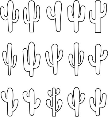 Kaktüs ikonu seti. Kaktüs siluet vektör koleksiyonu şeffaf arkaplanda izole edildi. Ev bitkisi düz ve hat elementi. Meksika çöl bitkisi resmi. Vahşi kaktüs doğrusal bahçe sembolü.