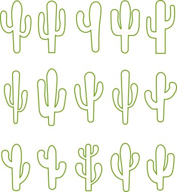 Kaktüs ikonu seti. Kaktüs siluet vektör koleksiyonu şeffaf arkaplanda izole edildi. Ev bitkisi düz ve hat elementi. Meksika çöl bitkisi resmi. Vahşi kaktüs doğrusal bahçe sembolü.