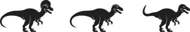 Dinozor simgesi seti, tarih öncesi sürüngen grubunun siyah vektör koleksiyonu düz stil T-Rex raptor karikatürü dino antik hayvan silueti ve şeffaf arkaplanda izole edilmiş fosil taslağı