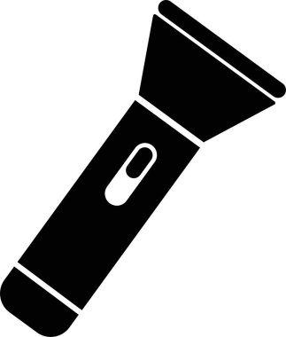 El feneri ikonu, düz stil elektrik fenerinin siyah vektörü, taşınabilir ışık, batarya lambası, acil durum ışık çizgisi, parlayan araç simgesi