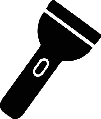 El feneri ikonu, düz stil elektrik fenerinin siyah vektörü, taşınabilir ışık, batarya lambası, acil durum ışık çizgisi, parlayan araç simgesi