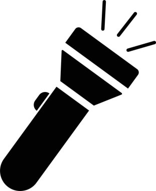 El feneri ikonu, düz stil elektrik fenerinin siyah vektörü, taşınabilir ışık, batarya lambası, acil durum ışık çizgisi, parlayan araç simgesi