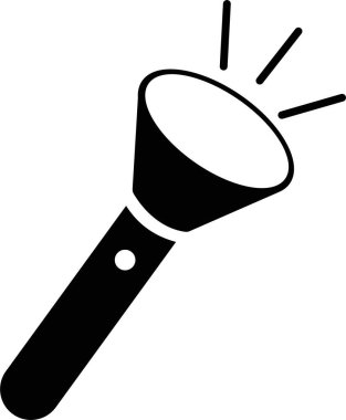 El feneri ikonu, düz stil elektrik fenerinin siyah vektörü, taşınabilir ışık, batarya lambası, acil durum ışık çizgisi, parlayan araç simgesi