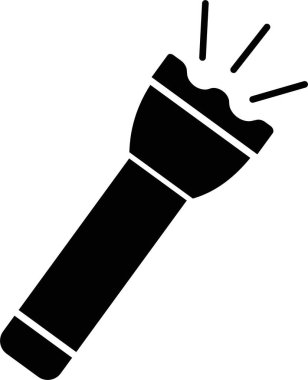 El feneri ikonu, düz stil elektrik fenerinin siyah vektörü, taşınabilir ışık, batarya lambası, acil durum ışık çizgisi, parlayan araç simgesi