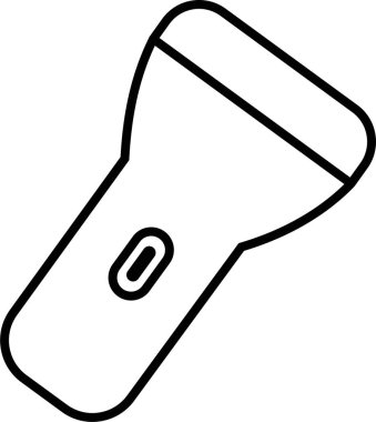 El feneri ikonu, çizgi biçiminde elektrik fenerinin siyah vektörü, taşınabilir ışık, batarya lambası, acil durum ışığı çizgisi, parlayan araç simgesi