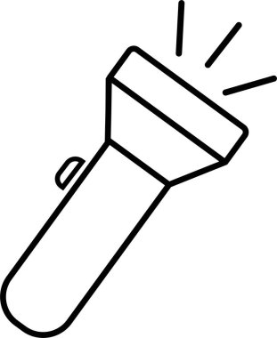 El feneri ikonu, çizgi biçiminde elektrik fenerinin siyah vektörü, taşınabilir ışık, batarya lambası, acil durum ışığı çizgisi, parlayan araç simgesi