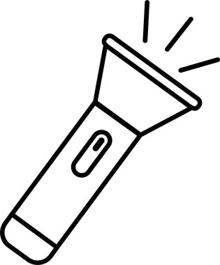 El feneri ikonu, çizgi biçiminde elektrik fenerinin siyah vektörü, taşınabilir ışık, batarya lambası, acil durum ışığı çizgisi, parlayan araç simgesi