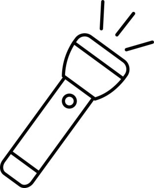 El feneri ikonu, çizgi biçiminde elektrik fenerinin siyah vektörü, taşınabilir ışık, batarya lambası, acil durum ışığı çizgisi, parlayan araç simgesi