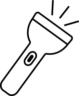 El feneri ikonu, çizgi biçiminde elektrik fenerinin siyah vektörü, taşınabilir ışık, batarya lambası, acil durum ışığı çizgisi, parlayan araç simgesi