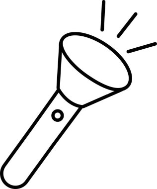 El feneri ikonu, çizgi biçiminde elektrik fenerinin siyah vektörü, taşınabilir ışık, batarya lambası, acil durum ışığı çizgisi, parlayan araç simgesi