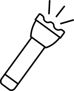 El feneri ikonu, çizgi biçiminde elektrik fenerinin siyah vektörü, taşınabilir ışık, batarya lambası, acil durum ışığı çizgisi, parlayan araç simgesi