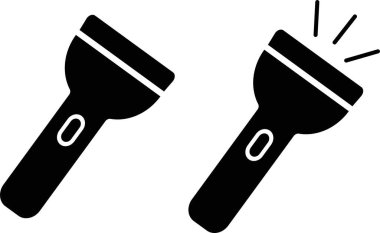 El feneri seti, düz ışık, taşınabilir ışık, batarya lambası, acil durum ışık çizgisi, parlayan araç simgesi demetinde siyah fener grubu.