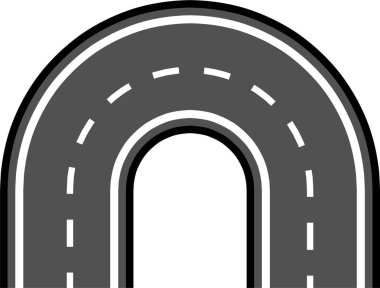 Yol ve otoyol perspektif simgesi. Yol boyunca farklı virajlar var. Yol şehirleri grafik tarzında birbirine bağlıyor. Vektör illüstrasyonu şeffaf arkaplanda izole edildi