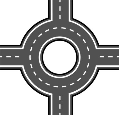 Yol ve otoyol perspektif simgesi. Yol boyunca farklı virajlar var. Yol şehirleri grafik tarzında birbirine bağlıyor. Vektör illüstrasyonu şeffaf arkaplanda izole edildi