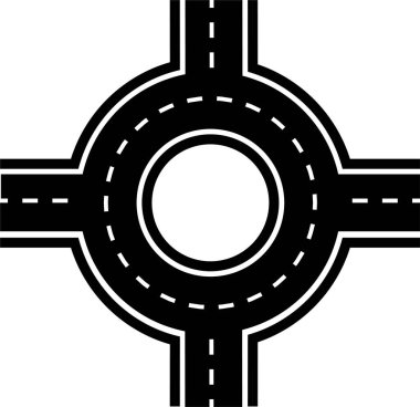 Yol ve otoyol perspektif simgesi. Yol boyunca farklı virajlar var. Yol şehirleri grafik tarzında birbirine bağlıyor. Vektör illüstrasyonu şeffaf arkaplanda izole edildi