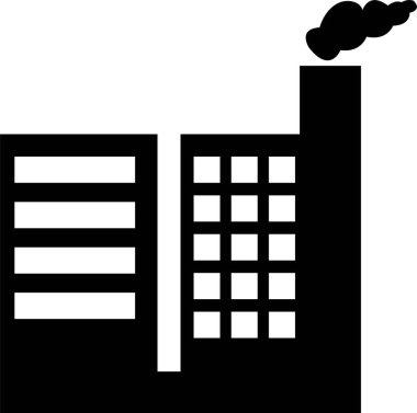 Endüstriyel fabrika binaları simgesi şeffaf arkaplanda izole edilmiş. Bitkilerin ve fabrikaların siyah siluetleri. Nükleer enerji santrali vektörü. .